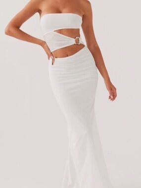 Peppermayo White Cutout Maxi Dress with Buckle Detail